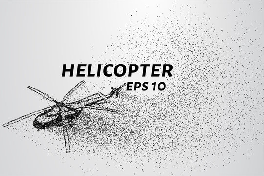 The helicopter of the particles. The silhouette of the helicopter consists of small circles and dots. Vector illustration