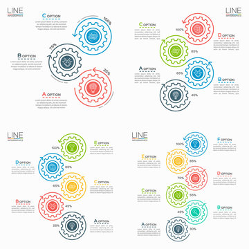 Set of Thin line business infographic templates with gears. Vector illustration.