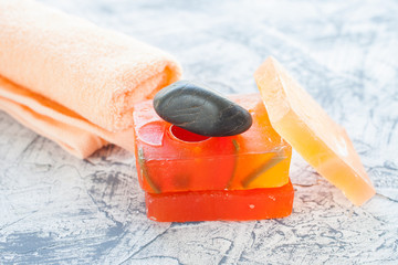 handmade soap on a table, selective focus