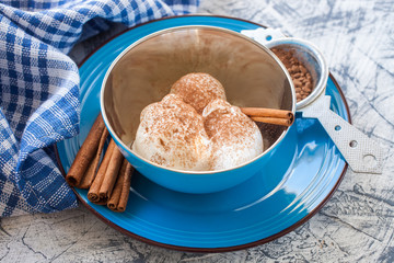 ice cream balls in a plate on a table, selective focus