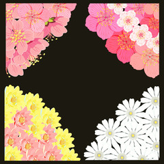 set angle with sakura cherry blossom, chamomile, lotus. 