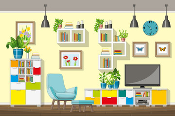 Fototapeta na wymiar Illustration of interior equipment of a modern living room