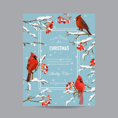 Winter Birds and Berries Frame or Card - in Watercolor Style