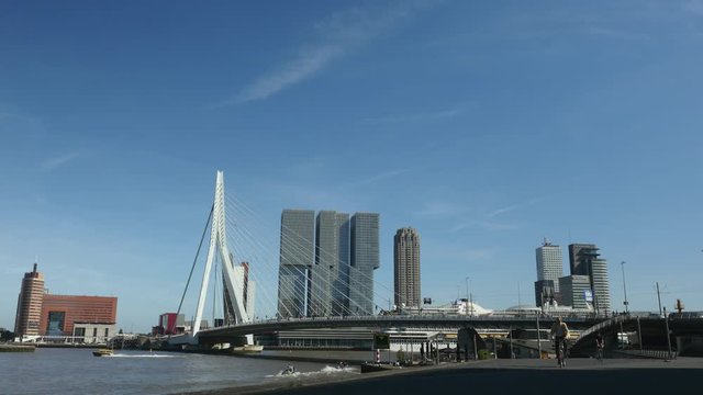 Erasmus bridge in Rotterdam on sunny day.