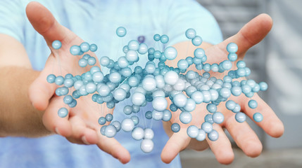 Businessman holding abstract connection interface 3D rendering