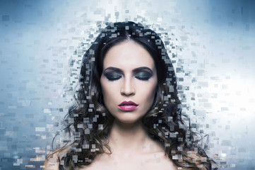Portrait of a woman in makeup on a desorted background