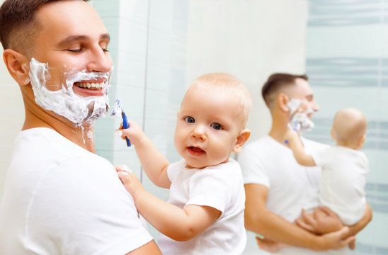 Dad And Baby Son Shave