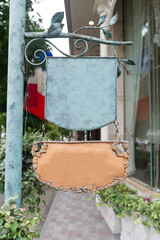 Large blank billboard on a street wall, banners with room to add your own text