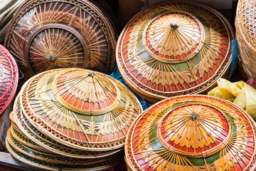Ngob. Cone shaped hat with beautiful pattern handicraft