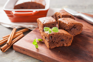 chocolate cake on a table, selective focus