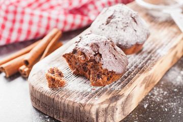 chocolate cake on a table, selective focus
