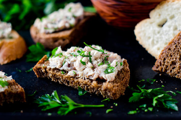 a mackerel paste on toasts from fried bread