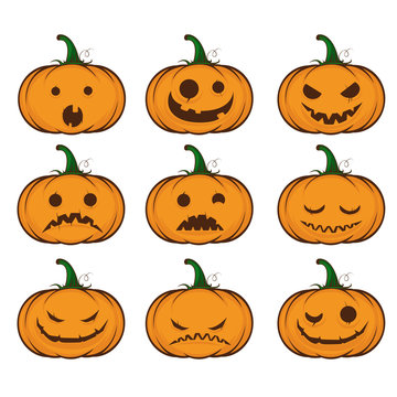 Pumpkins with different emotions. Halloween vector illustration.