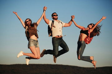 Bearded handsome man with girls