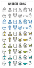 Fototapeta premium icons Church vector color black Yellow green blue on white backg