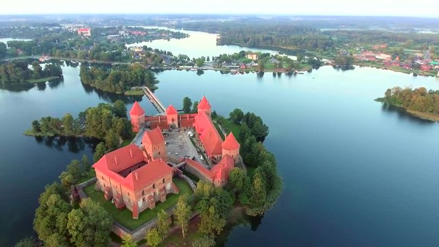 aerial view of old castle on island