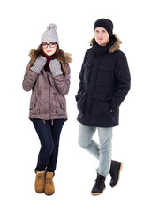 full length portrait of young woman and handsome man in winter c