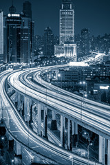 Aerial View of Shanghai overpass at Night in China.