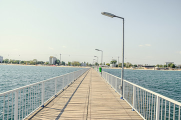 The bridge over Black Sea, seafront and seaside with blue water,