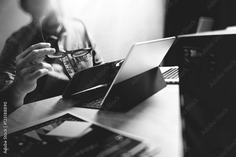Aufkleber Website designer working digital tablet and computer laptop with