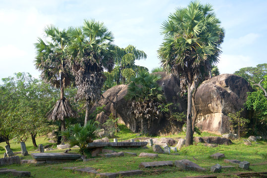 The ruins of the ancient Royal park Ranmasu Uyana in Anuradhapura. Sri Lanka