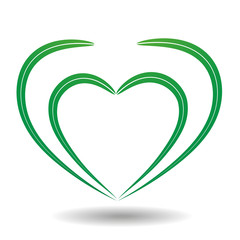 Vector green heart on a white background.
