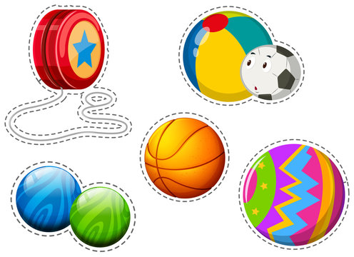 Sticker set of different balls