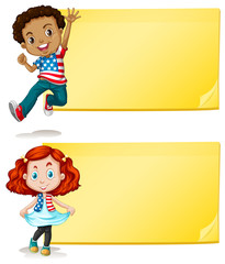 Label design with kids and yellow background