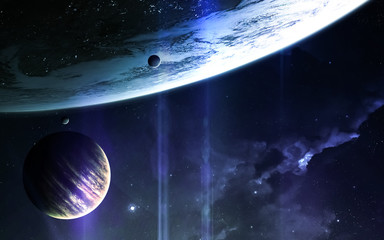 Abstract scientific background - planets in space, nebula and stars. Elements of this image...