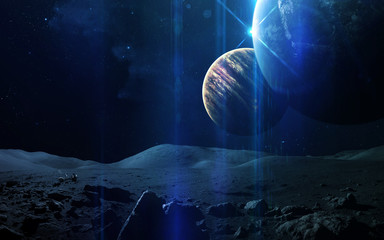 Abstract scientific background - planets in space, nebula and stars. Elements of this image...