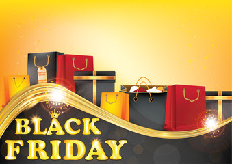 Black Friday sale printable background with shopping bags. Print colors used, Format A3