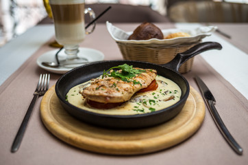 chicken fillet in a creamy mushroom sauce