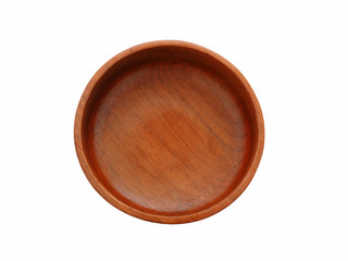 Close up top view of wood empty bowl (wooden bowl), isolated on white background