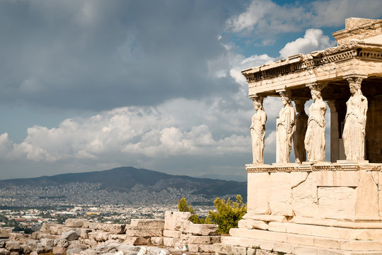 Caryatides of Erechtheion in Acropolis, Athens, Greece