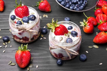  delicious dessert - yogurt with strawberries and blueberries © czarny_bez