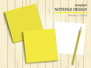 Template of notebook cover and papers.