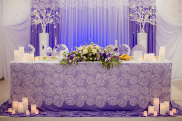 Decorative elements of a wedding table at the wedding banquet