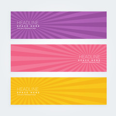 set of three abstract banners with rays