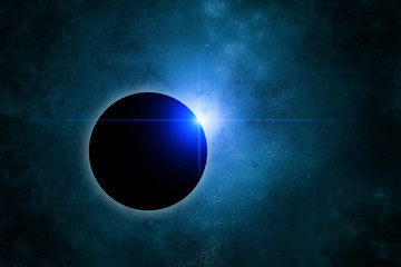 Eclipse with blue nebula on background