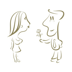 Man gives a woman a bouquet of flowers