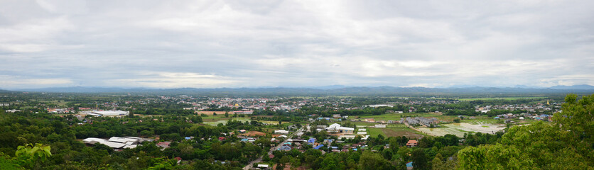 Fototapeta na wymiar Aerial view landscape of Nan city from Wat Phra That Khao Noi te