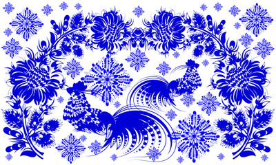 romantic painting winter Roosters snowflake Chinese calendar yea