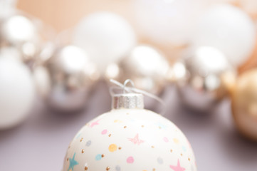 Christmas decoration close up with blurred white background