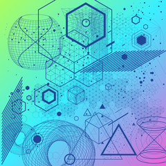 The science and mathematics abstract background with circles, cube, triangles and a lot of lines. Sacred geometry backdrop. The chemistry and astrology. Graphic elements for identity design.
