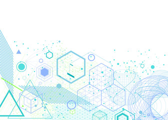 The science and mathematics abstract background with circles, cube, triangles and a lot of lines. Sacred geometry backdrop. The chemistry and astrology. Graphic elements for identity design.