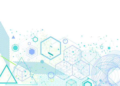 The science and mathematics abstract background with circles, cube, triangles and a lot of lines. Sacred geometry backdrop. The chemistry and astrology. Graphic elements for identity design.