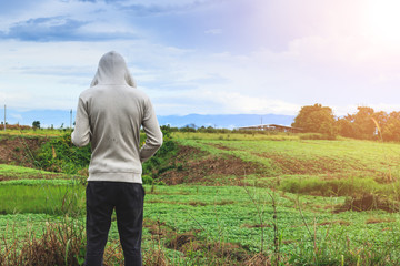 Man standing in morning with nature background