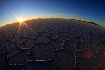 Salar de Uyuni, salt lake, is largest salt flat in the world, altiplano, Bolivia, South America, fisheye perspective