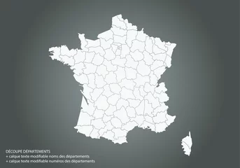 Carte France avec découpe départements. Texte modifiable noms et numéros des départements © LeChatLeo