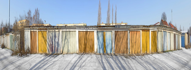 old garage doors in a row in the GDR